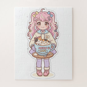 Quebra-cabeça Chibi da Garota do Anime Kawaii Neko