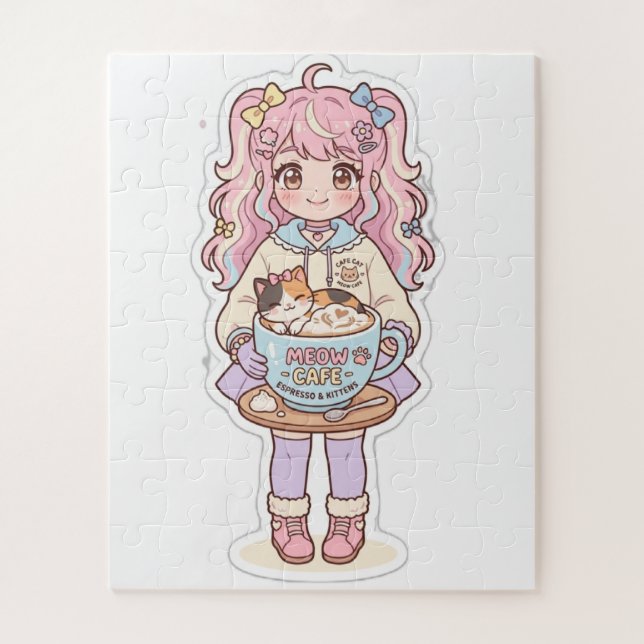 Quebra-cabeça Chibi da Garota do Anime Kawaii Neko (Vertical)