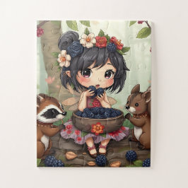 Quebra-cabeça Chibi Fairy Eating Blackberries with Forest Friend