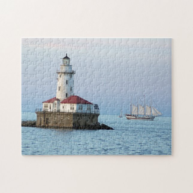 Quebra-cabeça Chicago Breakwater Light e WIndy II (Horizontal)