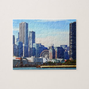 Quebra-cabeça Chicago IL - Skyline de Chicago e cais do marinho