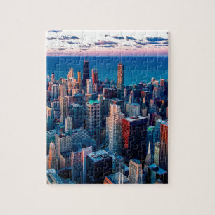Quebra-cabeça Chicago Skyline Sundown