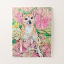 Chihuahua Art Rosa Cachorro Verde Retrato