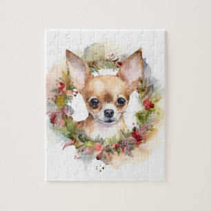 Quebra-cabeça Chihuahua Christmas Wreath Festivo Pup