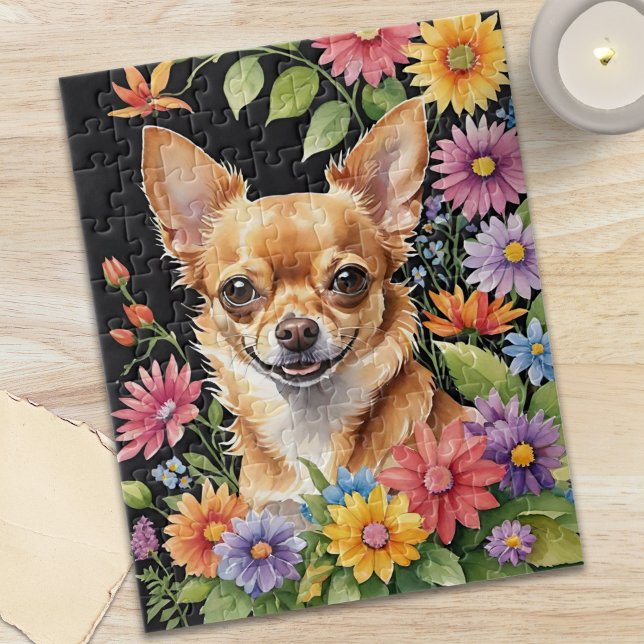 Quebra-cabeça Chihuahua Dog Pet Portrait Watercolor Animal (Happy Chihuahua Dog Pet Portrait Watercolor Animal Jigsaw Puzzle)