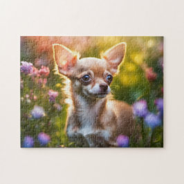 Quebra-cabeça Chihuahua Puppy em campo de flores