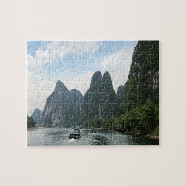 Quebra-cabeça China, Guilin, Rio Li, Barcos fluviais alinham-se (Horizontal)