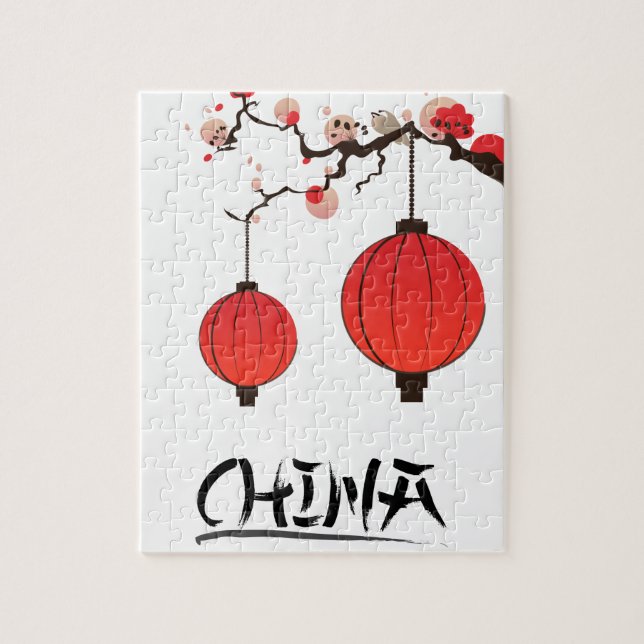 Quebra-cabeça China Lanternas impressão Poster de viagens. (Vertical)