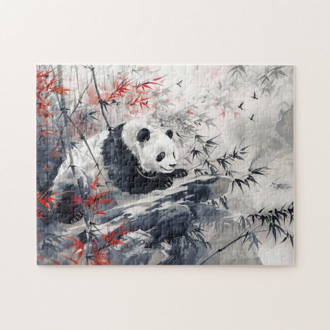 Quebra-cabeça Chinês Watercolor Panda e Bamboo (Horizontal)