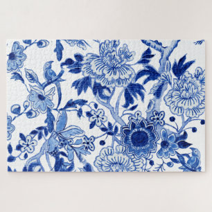 Quebra-cabeça Chinoiserie Bird Floral Blue e White Tree Peony