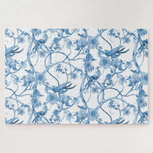 Quebra-cabeça Chinoiserie Blue White Bird Influência Asiática Fl