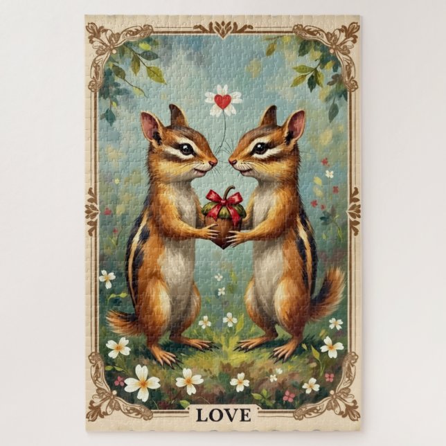 Quebra-cabeça Chipmunks Exchanging Heart-Shaped Acorn (Vertical)