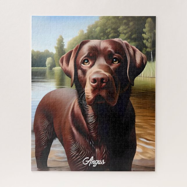 Quebra-cabeça Chocolate Labrador e Lago (Vertical)