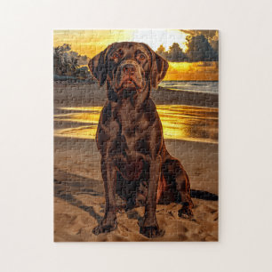 Quebra-cabeça Chocolate Labrador no Sunset