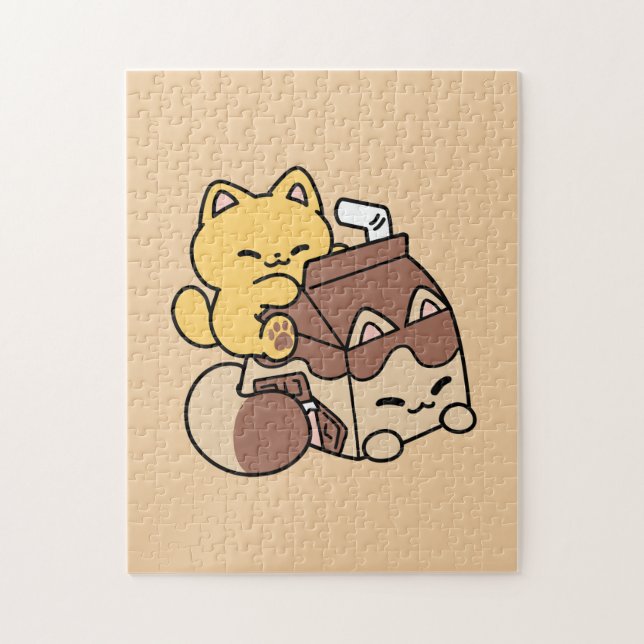 Quebra-cabeça Chocolate Milk Sipping on Bliss – Kawaii Cat Food  (Vertical)