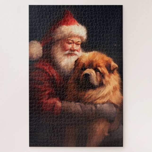 Quebra-cabeça Chow Chow com Papai Noel Natal Festivo (Vertical)