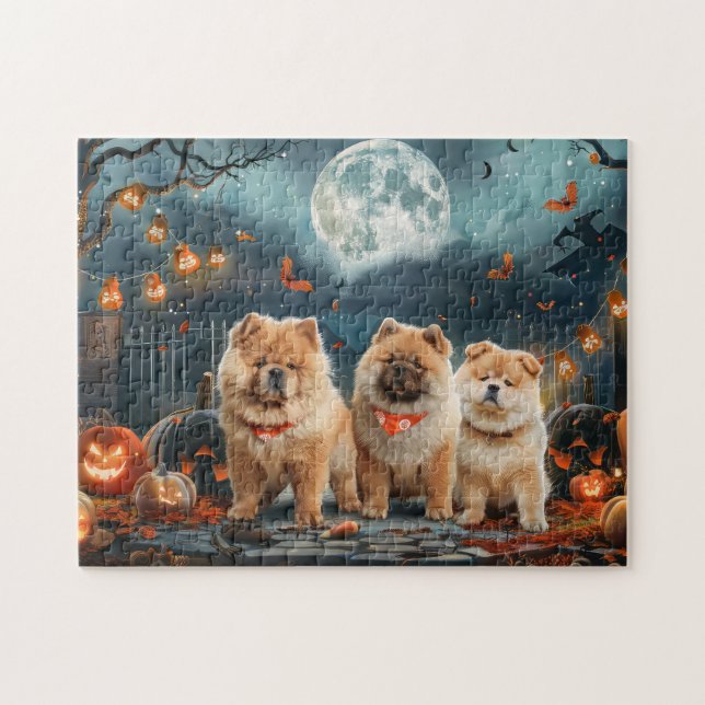 Quebra-cabeça Chow Chow Halloween Assustador (Horizontal)