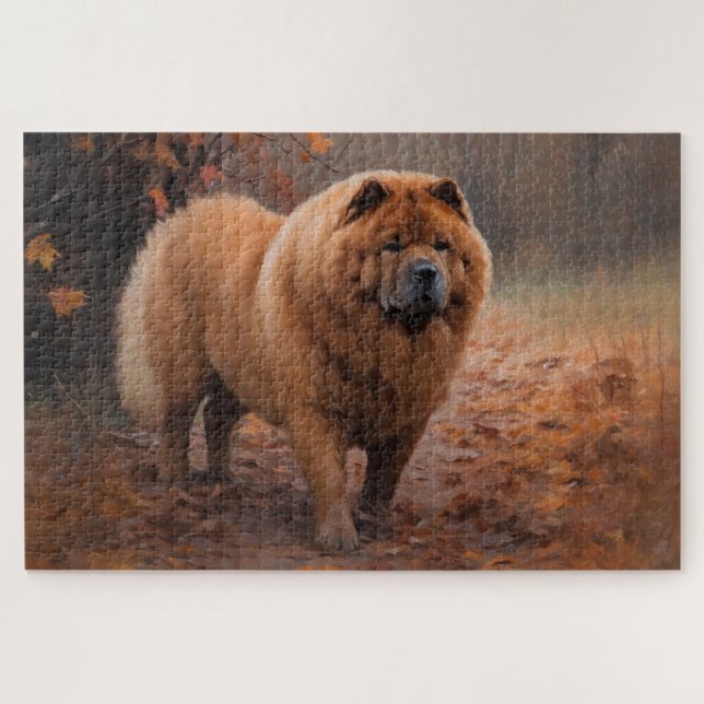 Quebra-cabeça Chow Chow no Outono Folhas Caem Inspiram (Horizontal)