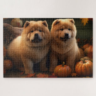Quebra-cabeça Chow Chow Puppy Autumn Delight Pumpkin