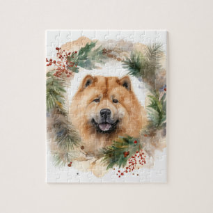 Quebra-cabeça Chow Chow Wreath de Natal Festivo