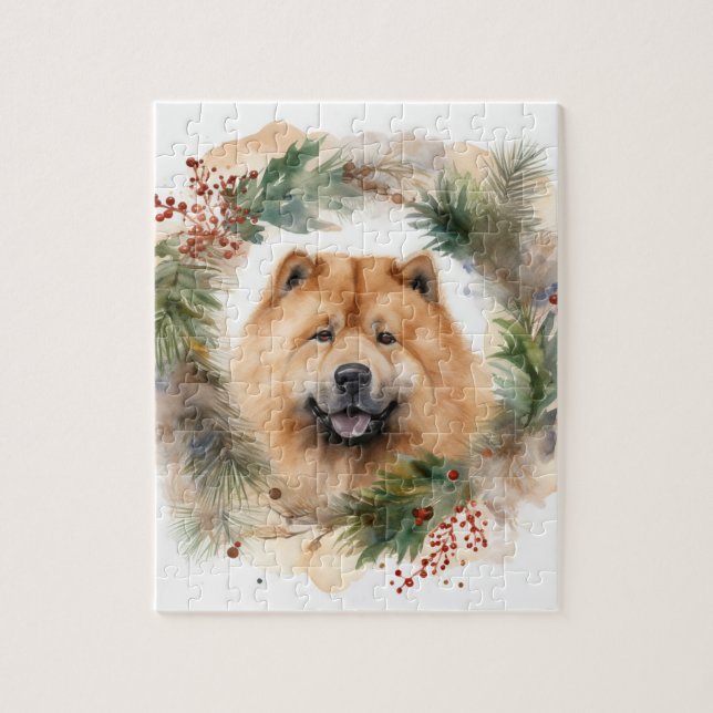 Quebra-cabeça Chow Chow Wreath de Natal Festivo (Vertical)