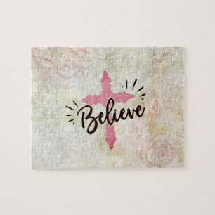 Quebra-cabeça Christian Pink Cross Acredita