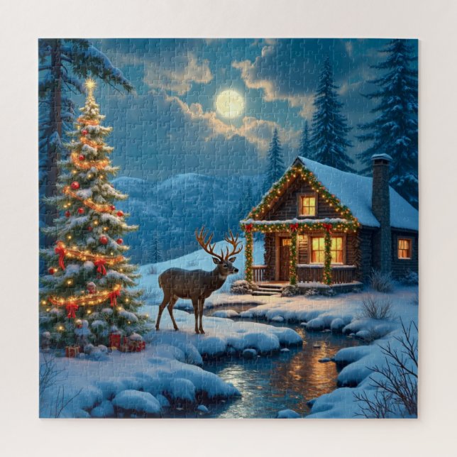 Quebra-cabeça  Christmas cabin art jigsaw puzzle (Vertical)