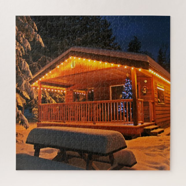 Quebra-cabeça Christmas cabin snow night jigsaw puzzle (Vertical)