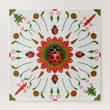 Christmas Ladybug Red White Green Hand-drawn