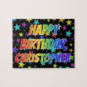 Quebra-cabeça "CHRISTOPHER" Primeiro Nome, "FELIZ ANIVERSÁRIO"