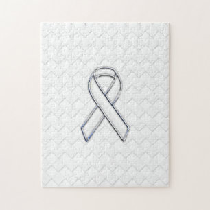 Quebra-cabeça Chrome White Ribbon Awareness on Checkers Print