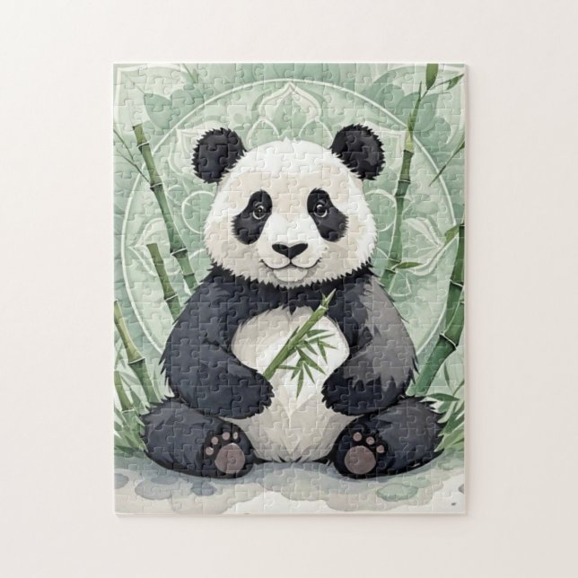 Quebra-cabeça Chubby panda sentada em lótus (Vertical)