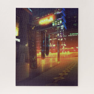 Quebra-cabeça Cidade alaranjada de néon do Cyberpunk