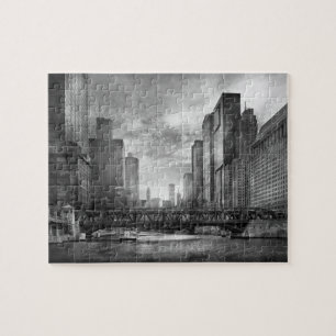 Quebra-cabeça Cidade - Chicago, IL - olhando para BW futuro