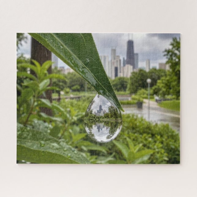 Quebra-cabeça Cidade de Chicago refletida numa gota de chuva (Horizontal)