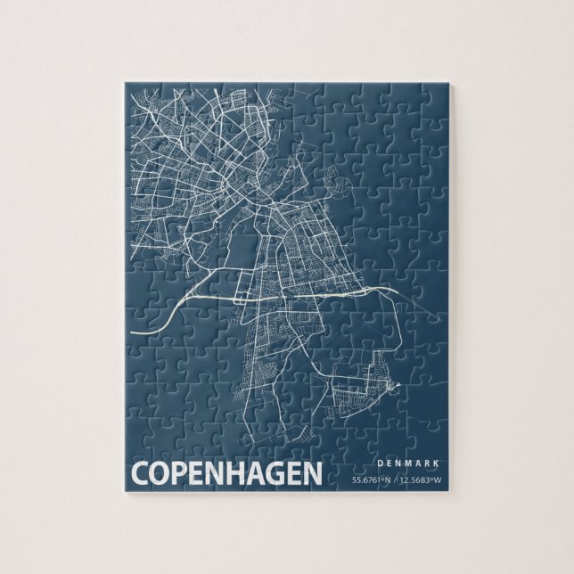 Quebra-cabeça Cidade de Copenhaga - Mapa Linha Arte Azul Impress (Vertical)