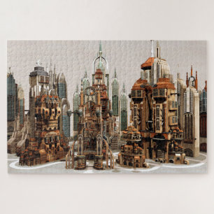 Quebra-cabeça Cidade de Fantasia Futurista Arte de Horizonte de