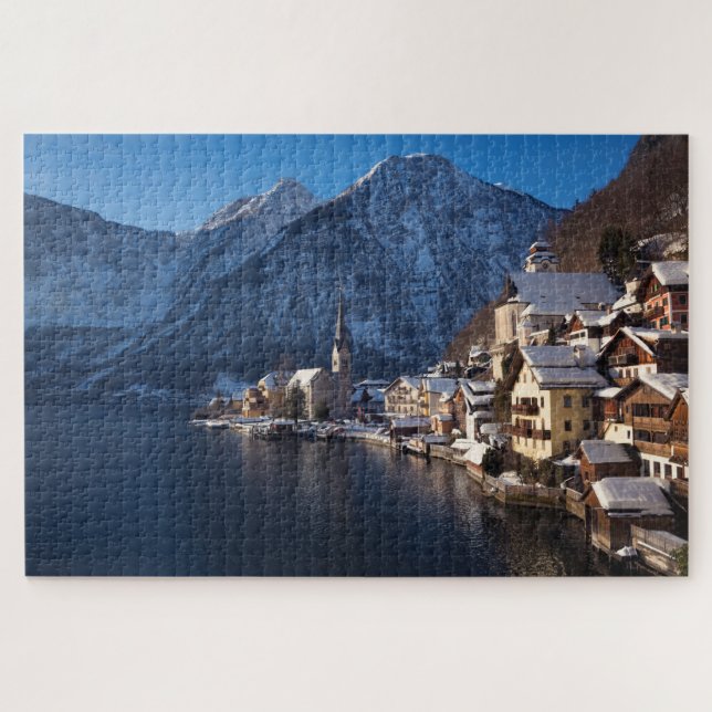 Quebra-cabeça Cidade de Hallstatt na neve no inverno (Horizontal)