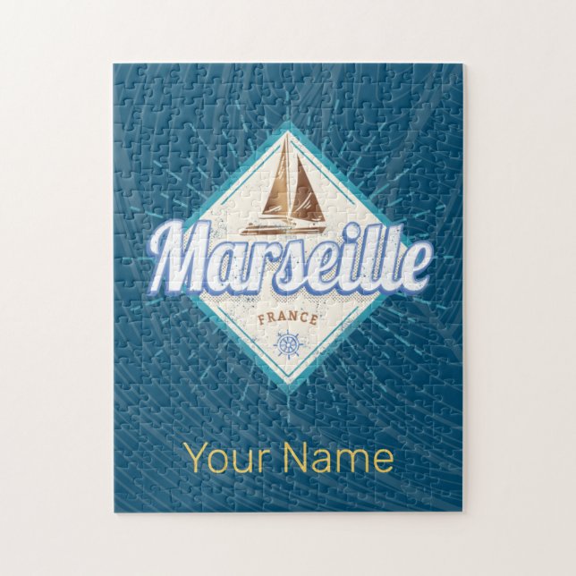Quebra-cabeça Cidade de Marselha França navio de vela retrô vint (Vertical)