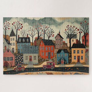 Quebra-cabeça Cidade do País no outono - Aquarela