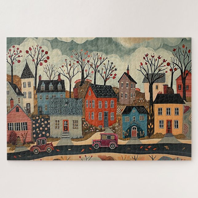 Quebra-cabeça Cidade do País no outono - Aquarela (Horizontal)