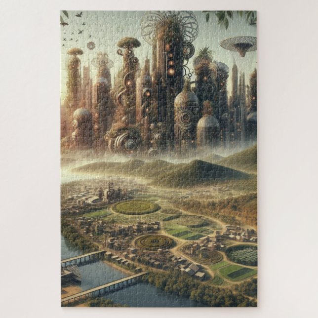 Quebra-cabeça Cidade Fantasia do Jardim Steampunk (Vertical)