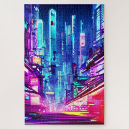 Quebra-cabeça Cidade Neon Futurística Cyberpunk