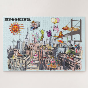 Quebra-cabeça Cidade Ocupada da Arte Pop Surreal do Brooklyn