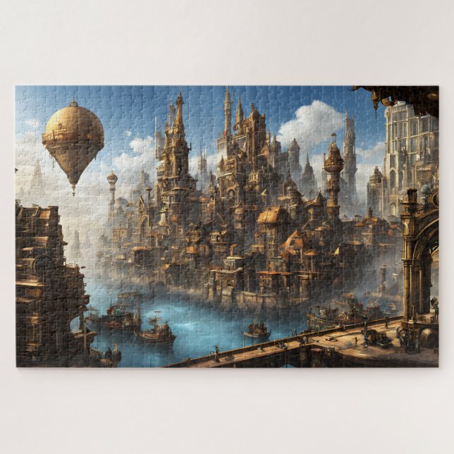 Quebra-cabeça Cidade Steampunk com Balão (Horizontal)