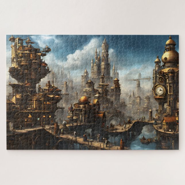 Quebra-cabeça Cidade Steampunk com Relógio (Horizontal)