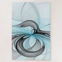 Quebra-cabeça Cinza Antracite Arte Fractal Azul Moderna