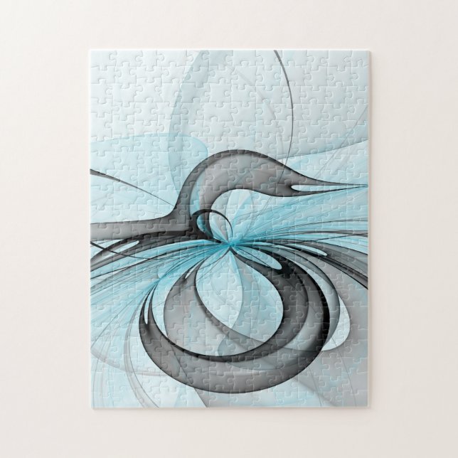 Quebra-cabeça Cinza Antracite Arte Fractal Azul Moderna (Vertical)