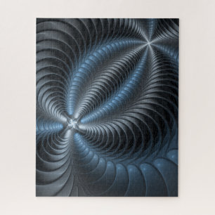 Quebra-cabeça Cinza Azul Plástico Arte Fractal 3D Abstrato