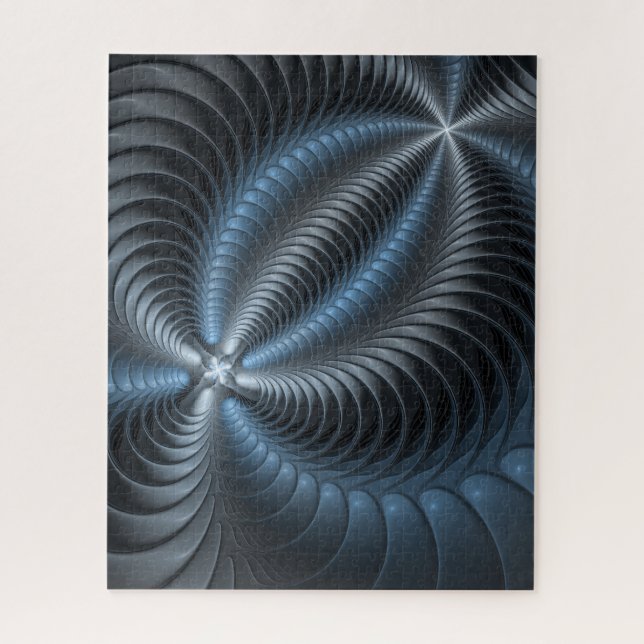 Quebra-cabeça Cinza Azul Plástico Arte Fractal 3D Abstrato (Vertical)